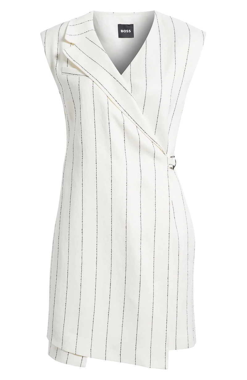 Dagania Pinstripe Sleeveless Linen Blend Sheath Dress