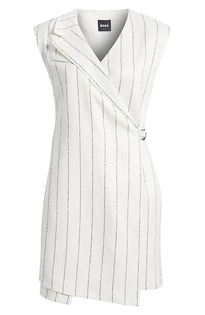 Dagania Pinstripe Sleeveless Linen Blend Sheath Dress