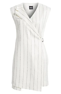 Dagania Pinstripe Sleeveless Linen Blend Sheath Dress