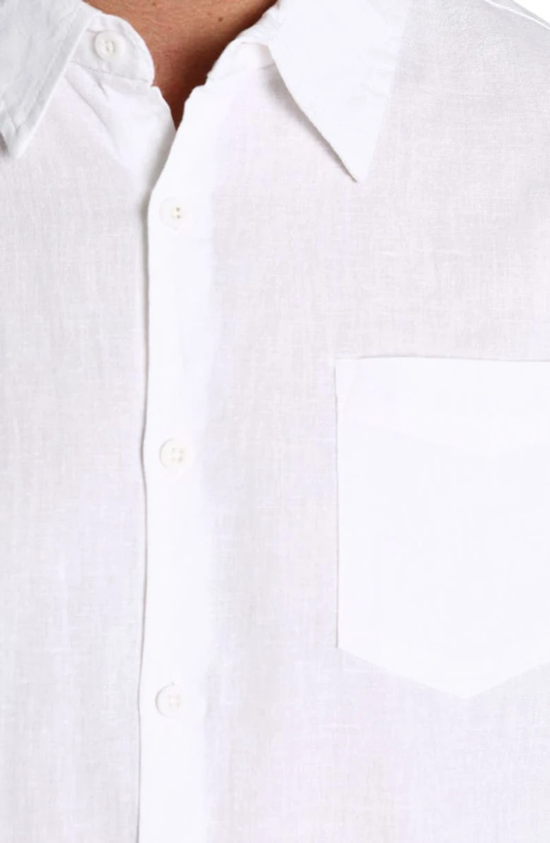 Solid Short Sleeve Cotton & Linen Button-Up Shirt