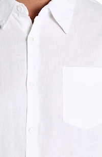 Solid Short Sleeve Cotton & Linen Button-Up Shirt