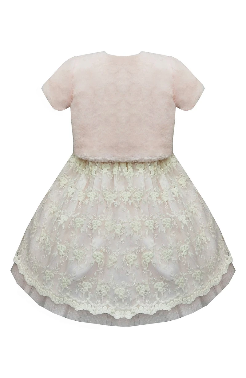 Kids' Flower Embroidered Dress & Faux Fur Bolero Jacket
