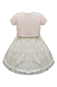 Kids' Flower Embroidered Dress & Faux Fur Bolero Jacket