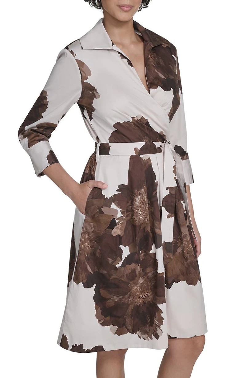 Floral Stretch Cotton Wrap Dress