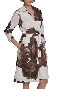 Floral Stretch Cotton Wrap Dress