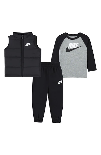 Colorblock Puffer Vest, Logo T-Shirt & Fleece Joggers Set