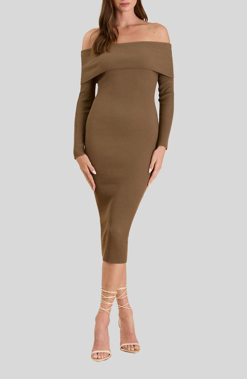 Off the Shoulder Midi Sweater Dress