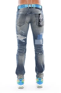 Rocker Slim Belted Straight Leg Jeans