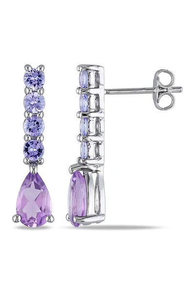 Sterling Silver Amethyst & Tanzanite Drop Earrings