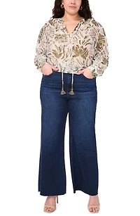 Oversize Tie Front Long Sleeve Top