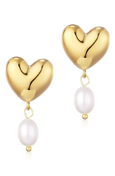 Heart & Freshwater Pearl Drop Earrings