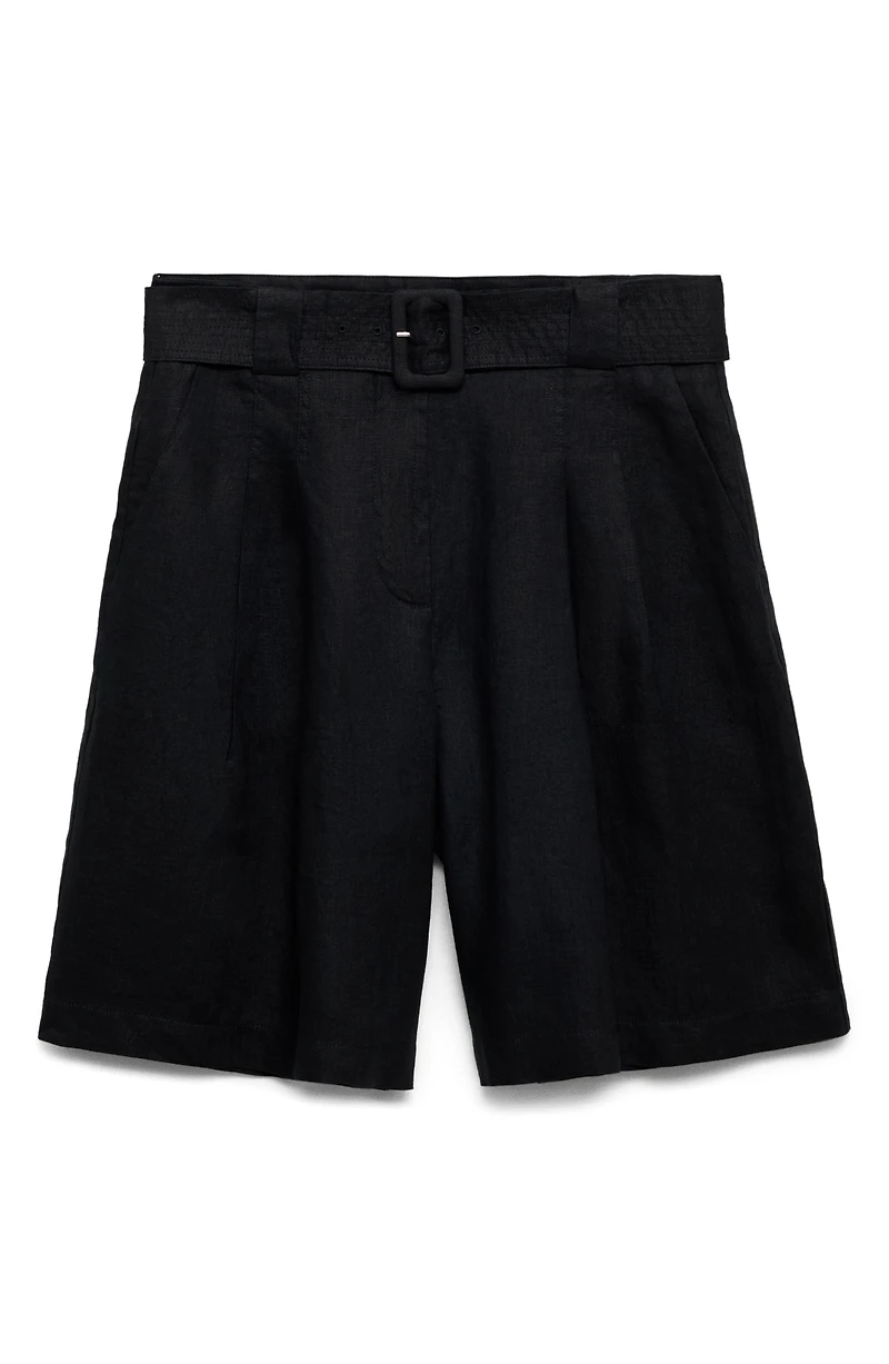 Samari Belted Linen Bermuda Shorts