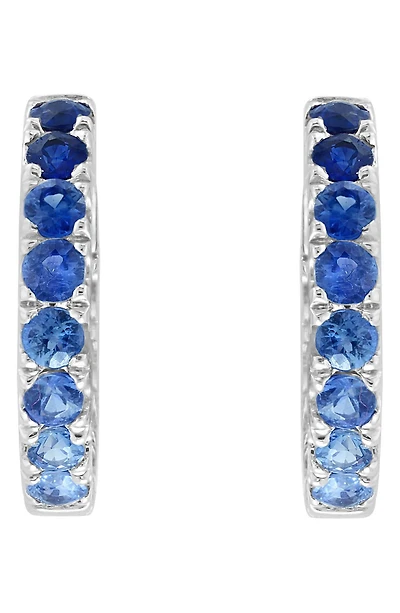 14K White Gold Natural Sapphire Hoop Earrings