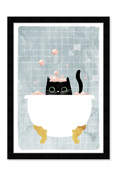 Kitty Bath Time Pink Framed Wall Art