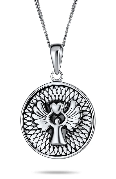 Guardian Angel Round Pendant Necklace