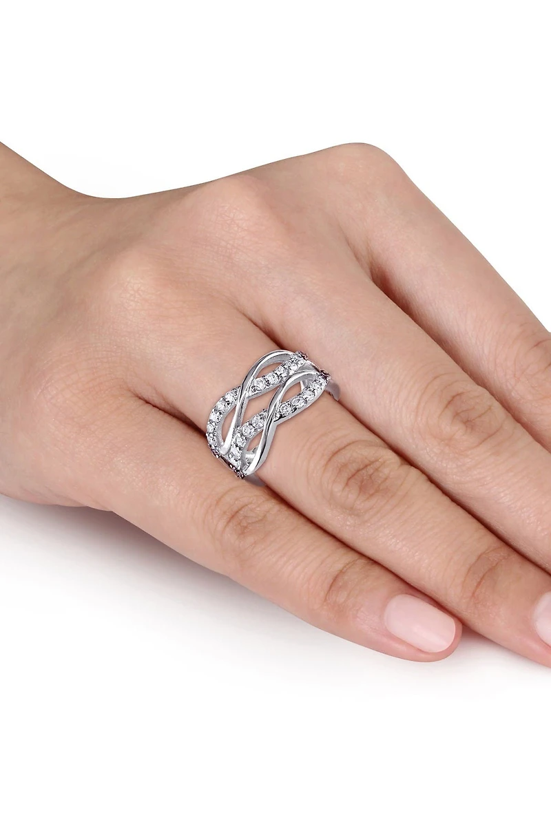 Sterling Silver CZ Tiered Crisscross Ring