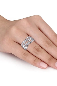 Sterling Silver CZ Tiered Crisscross Ring