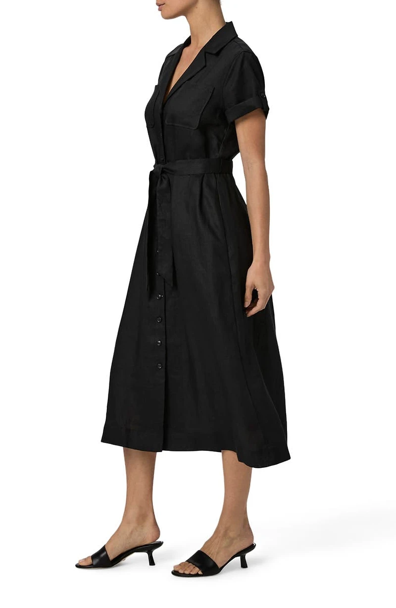 Lexina Tie Waist Linen Midi Dress