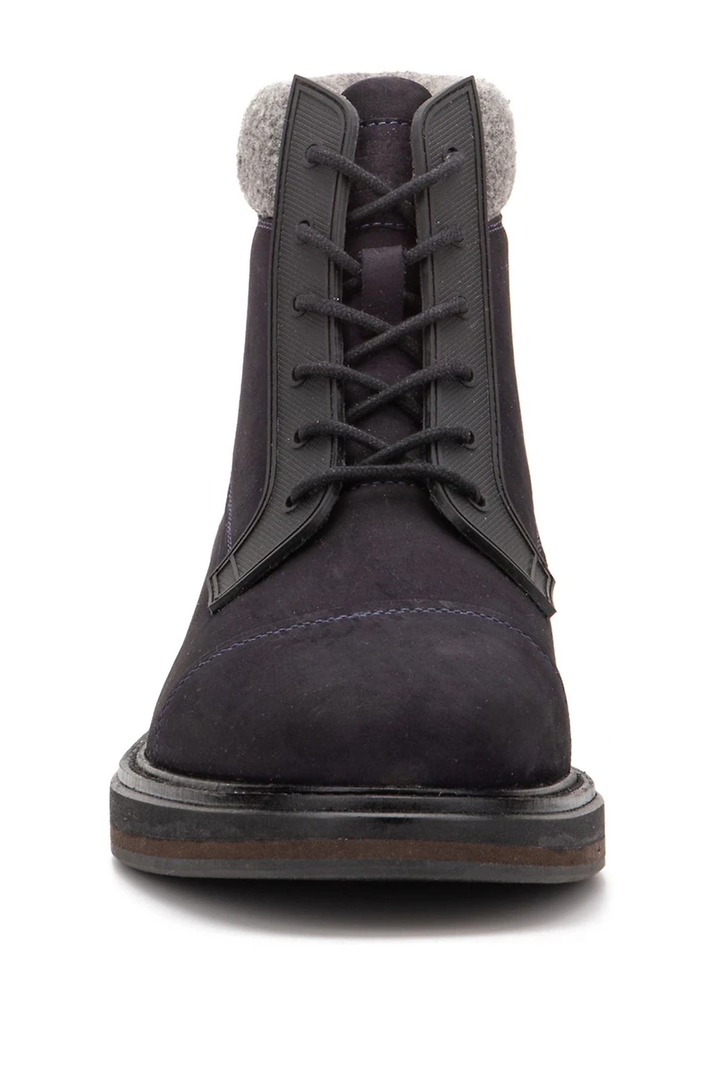 Stone Faux Fur Trim Leather Boot