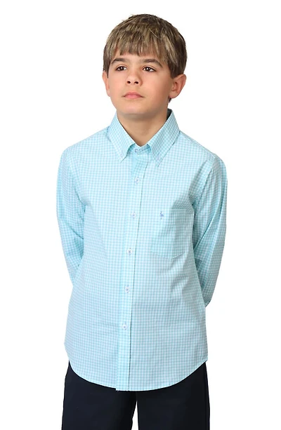 Kids' Micro Gingham Stretch Cotton Button-Up Shirt