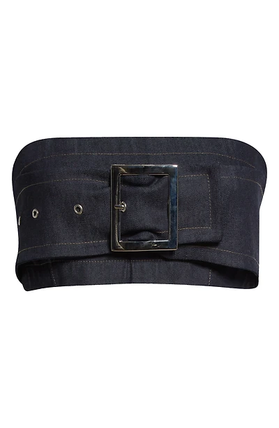 Belted Strapless Denim Crop Top