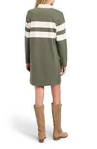 Rugby Stripe Long Sleeve Cotton Polo Dress