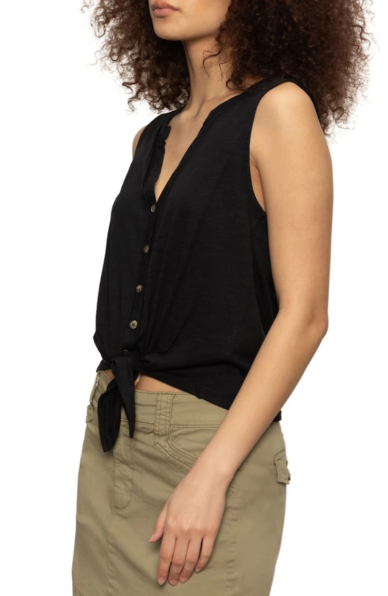 Tie Front Slub Jersey Button-Up Tank