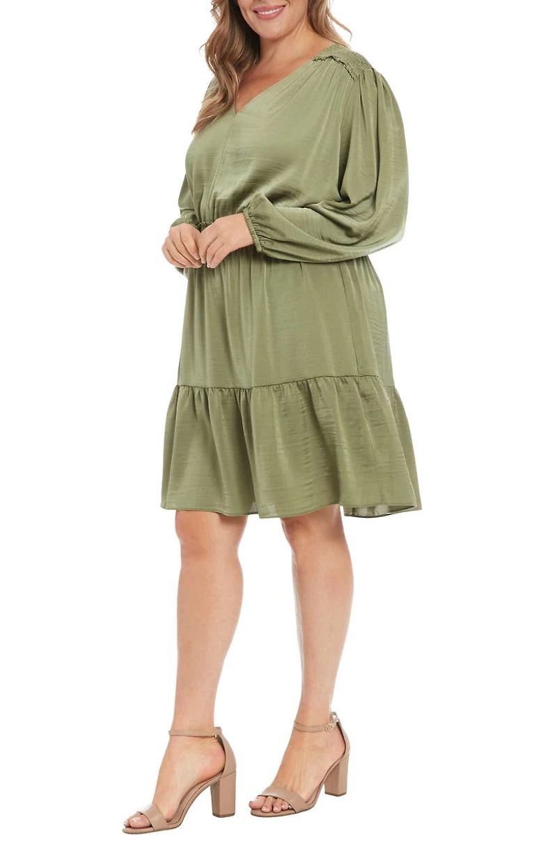 Air Wash Smock Waist Long Sleeve Dress