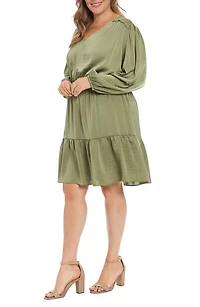 Air Wash Smock Waist Long Sleeve Dress