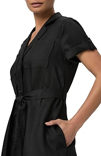 Lexina Tie Waist Linen Midi Dress