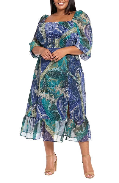 Square Neck Long Sleeve Maxi Dress