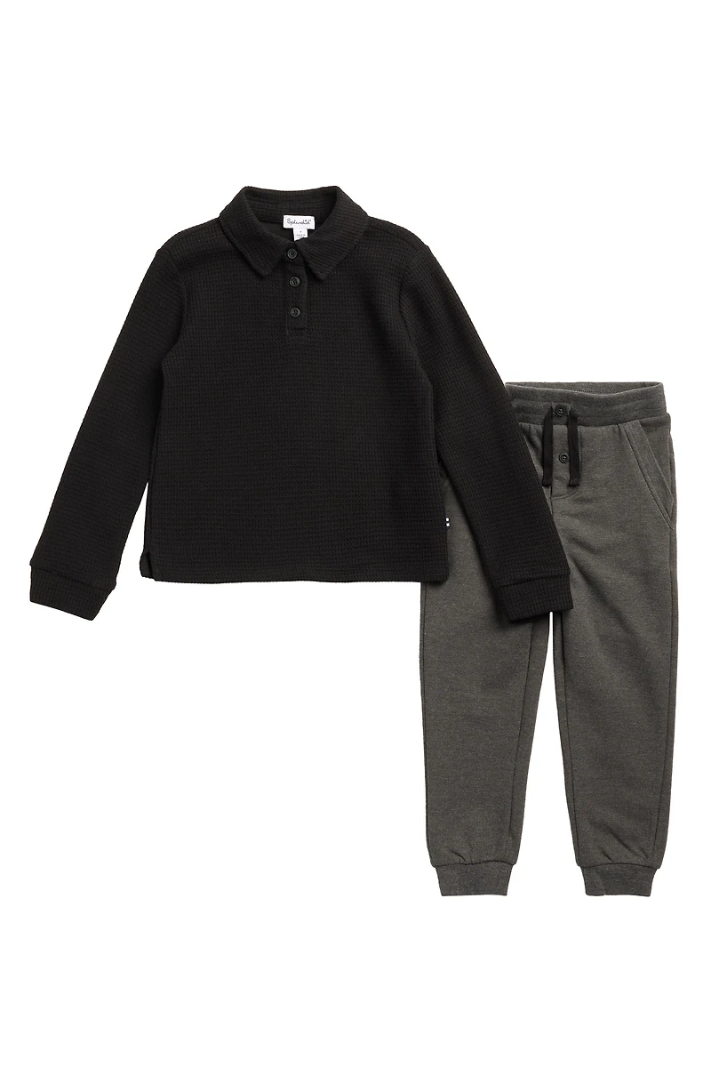 Kids' Waffle Knit Long Sleeve Polo & Joggers Set