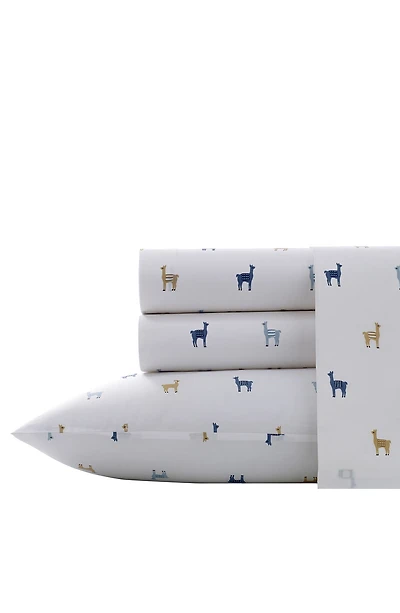 Llama Print 200 Thread Count Cotton Percale Sheet Set