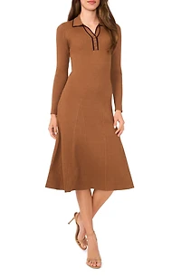 Contrast Trim Long Sleeve Sweater Dress