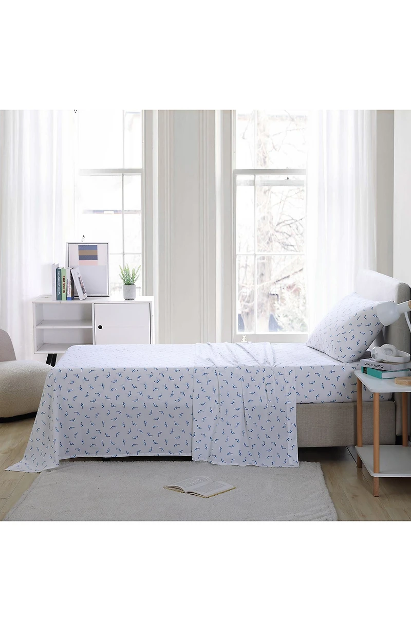 Dolphin Print 200 Thread Count Cotton Percale Sheet Set