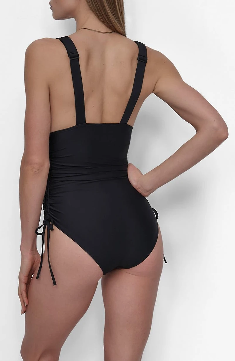 Plunge Neck Side Ruched One-Piece Swimsuit