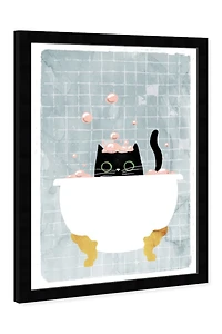 Kitty Bath Time Pink Framed Wall Art
