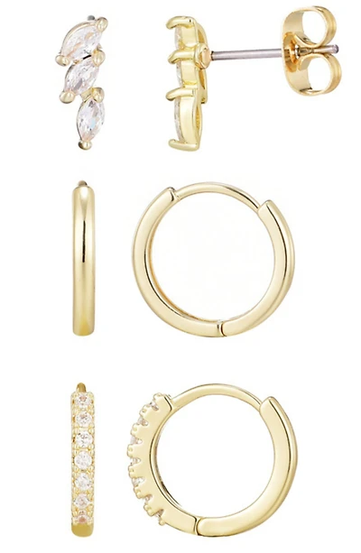 Set of 3 Assorted Hoops and Stud Earrings