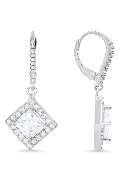 Sterling Silver Princess Cut CZ Drop Earrings