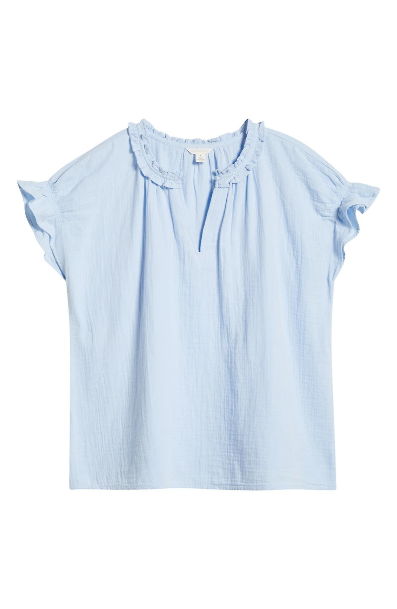 Ruffle Accent Cotton Gauze Top