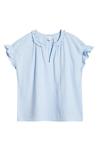 Ruffle Accent Cotton Gauze Top