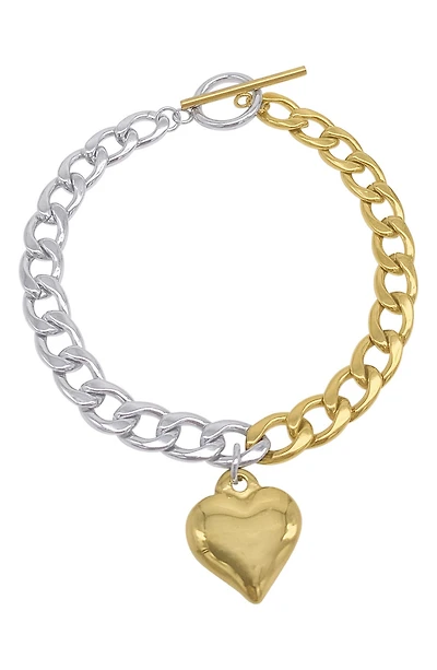 Two-Tone Heart Charm Toggle Bracelet