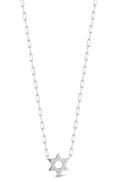 Rhodium Plated Sterling Silver Star of David Pendant Necklace