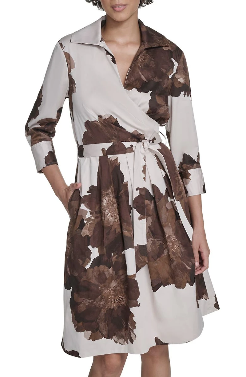 Floral Stretch Cotton Wrap Dress