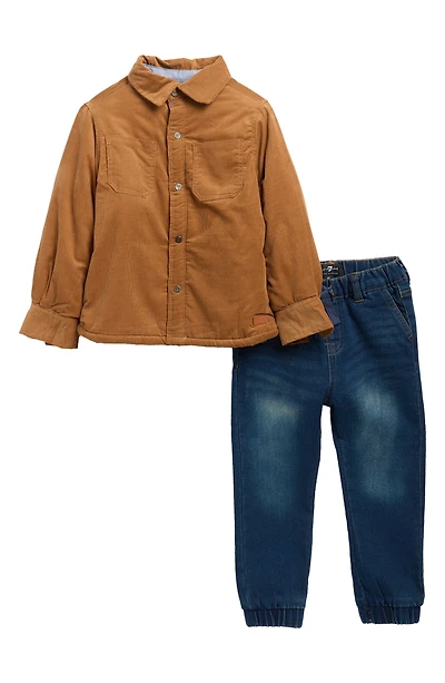 Kids' Faux-Fur Lined Corduroy Jacket & Jean Joggers Set