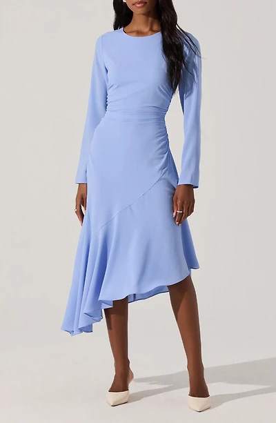 Long Sleeve Asymmetric Hem Midi Dress