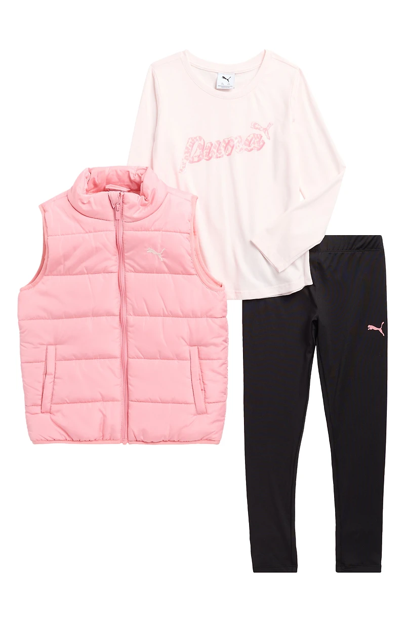 Kids' T-Shirt, Leggings & Puffer Vest Set
