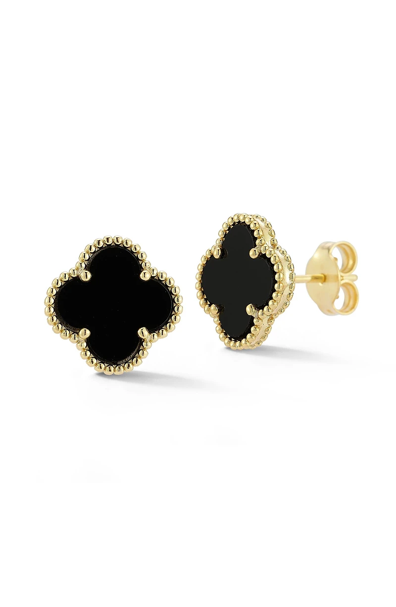 Onyx Clover Stud Earrings