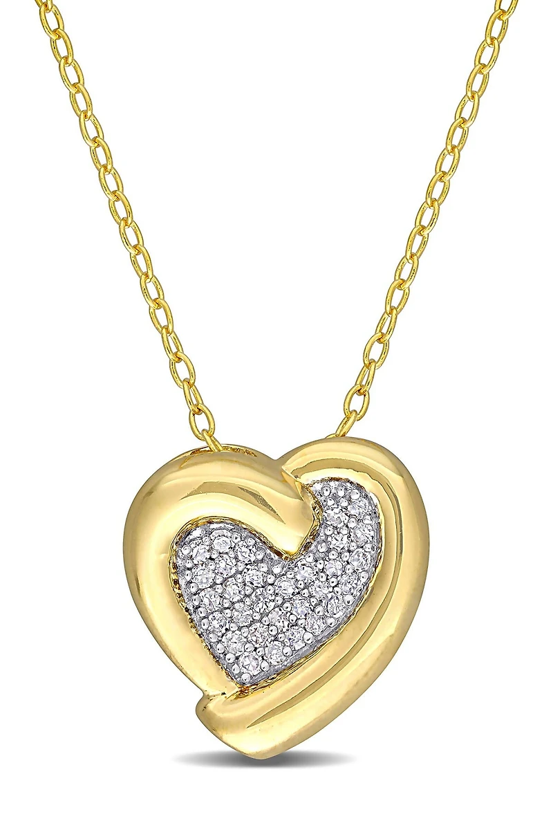 Plated Sterling Silver Pavé Diamond Heart Pendant Necklace - 0.15ct.