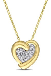 Plated Sterling Silver Pavé Diamond Heart Pendant Necklace - 0.15ct.